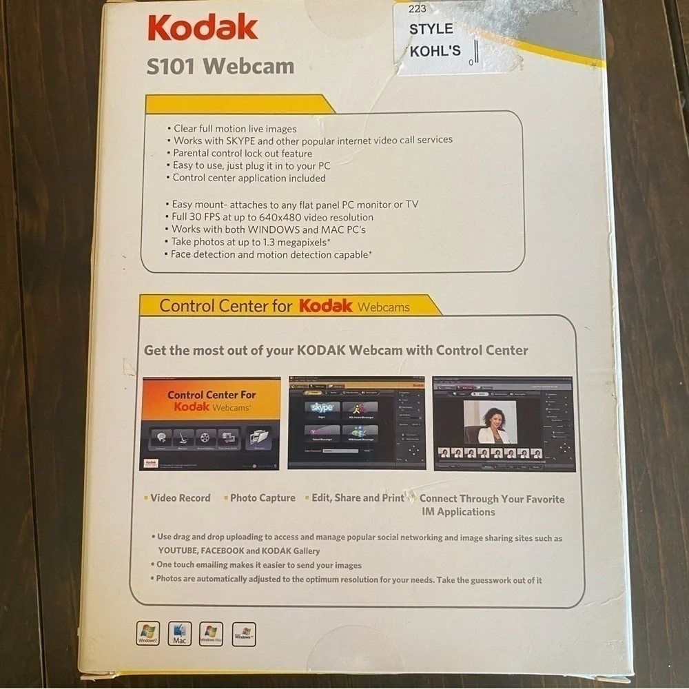 NEW Kodak Webcam Built In Microphone S101 Package Mac or Windows NEW